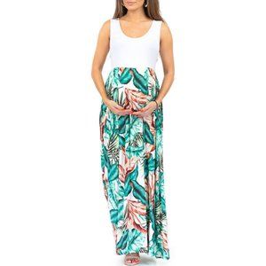 Maternity Colorblock Ruched Maxi Dress